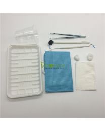 Disposable Dental Examination Instrument Kit-Tray,Mirror,Explorer,Pliers,Bibs,facial tissue,cotton -200 Kits 