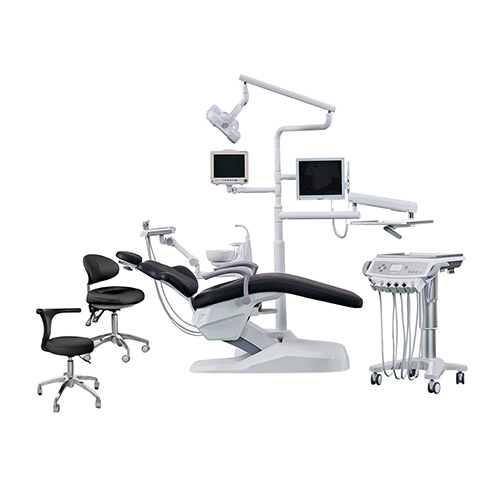 High-end Dental Implant Chair Unit,Electric lifting trolley,Central suction system design,Skin-friendly Leather Cushion,9 Memory Positions,Standard with Doctor Chair and Assistant Chair