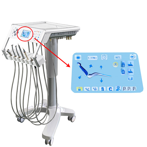High-end Dental Implant Chair Unit,Electric lifting trolley,Central suction system design,Skin-friendly Leather Cushion,9 Memory Positions,Standard with Doctor Chair and Assistant Chair