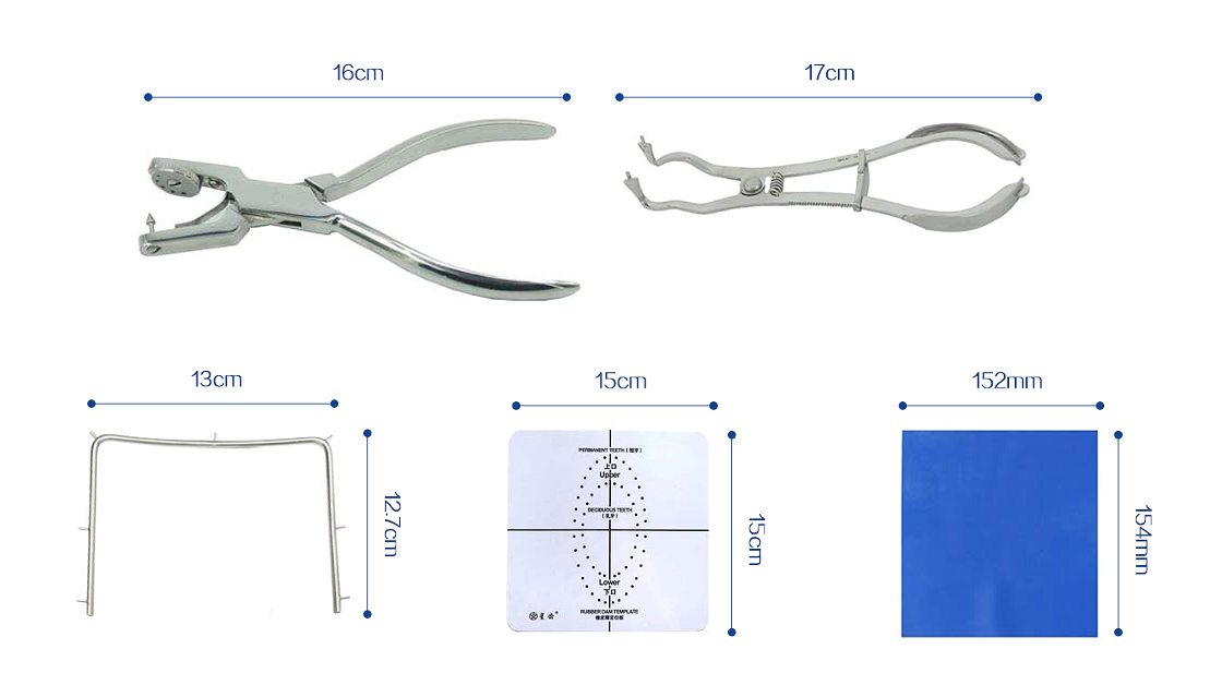 CE Approved Stainless Steel Medical Dental Instruments,Rubber Dam Kit，Punch/Clamp/Stents/Locating plate/Cloth/Clip